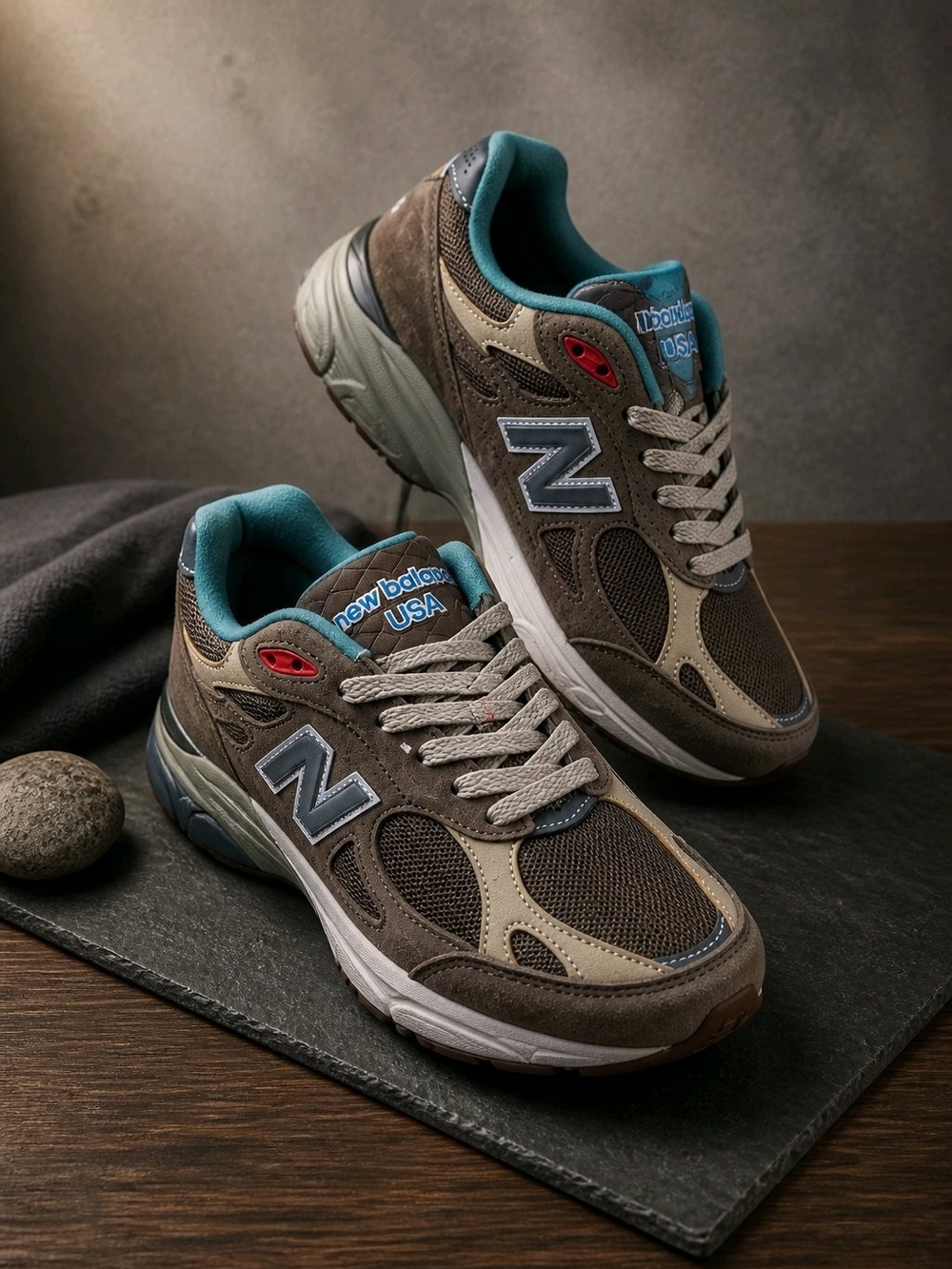 New Balance Women’s Brown and Teal Accent Sneakers